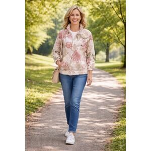 Alfred Dunner Floral Fleece Zip Jacket Small Spring Casual Comfort Layer